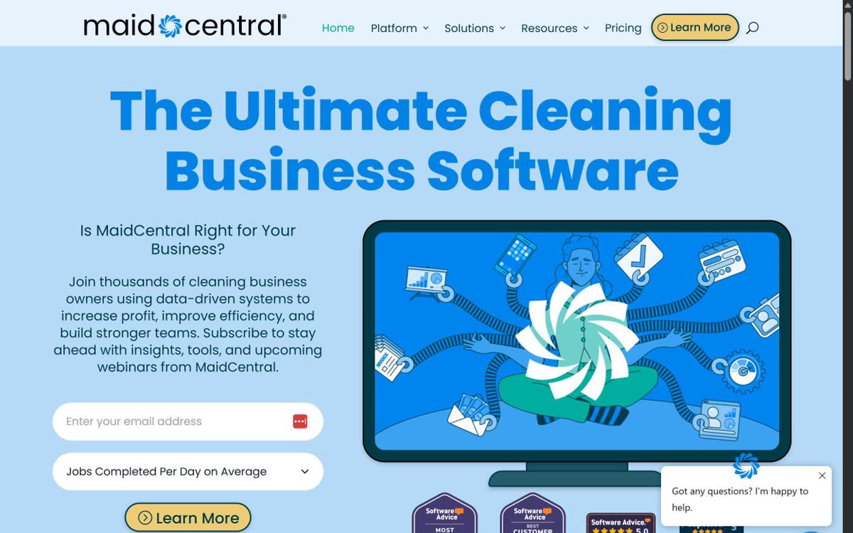 Screenshot of the MaidCentral website